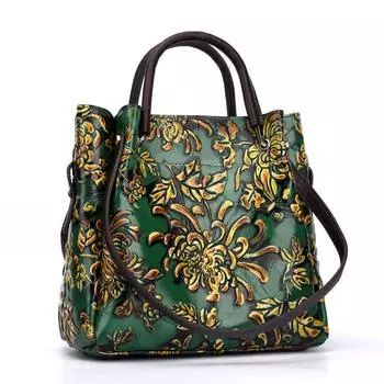 Женские сумки с 3D тиснением цветов из натуральной кожи, винтажные женские сумки через плечо 26cm*12.5cm*25cm жёлтый