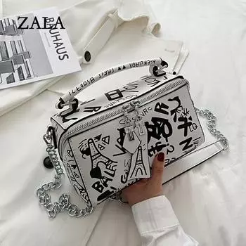 Женские сумки с граффити, сумки на плечо, женская сумка 2023, роскошный дизайн, женские кожаные сумки и кошелек, модные сумки через плечо для 21X12X10.5CM белый