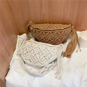 Женские сумки, сумка через плечо Braid Bohemia, модная летняя пляжная этническая поясная сумка, сумка-тоут Tramp, хлопковая тканая сумка для отдыха на открытом воздухе дубильная кора