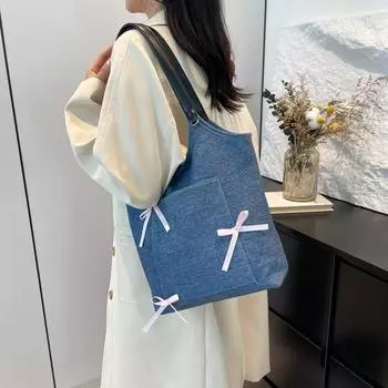 Женские сумки-тоут с бантом, новые модные сумки через плечо из холста большой вместимости для женщин, вечеринок, отпуска