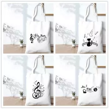 Женские сумки-тоут с геометрическим рисунком и музыкальными нотами, женская сумка через плечо, многоразовая сумка для покупок в стиле Харадзюку, холщовые сумки для девочек 35x40cm