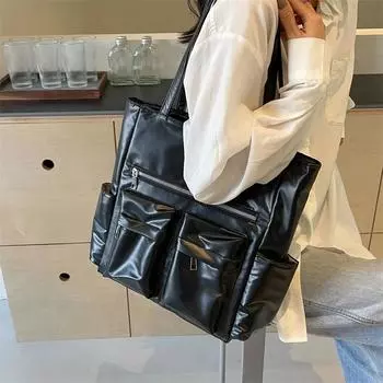 Женские сумки-тоуты из искусственной кожи на молнии, большая вместимость, жемчужные легкие дизайнерские сумки через плечо для женщин, базовый стиль