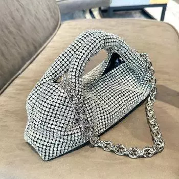 Женские сумки Вечерние сумки из серебристого хрусталя Роскошные дизайнерские сумки