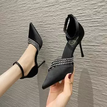 Женские супер высокие женские одинарные туфли с одной линией ремня и поясом, новинка лета, корейская версия, одинарная обувь с мелким острым носком 34