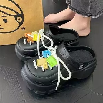 Женские суперпопулярные сандалии Cartoon Hole - нескользящая, дезодорирующая, мягкая, на толстой подошве летняя обувь Sesame Street, size 38-39 зелёный