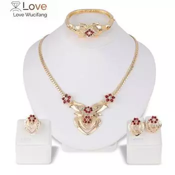 Женские свадебные цветы со стразами, кольца, серьги, ожерелье, браслет, комплект украшений, кольцо, серьги, ожерелье, браслет, комплект украшений, кольцо E золотистый