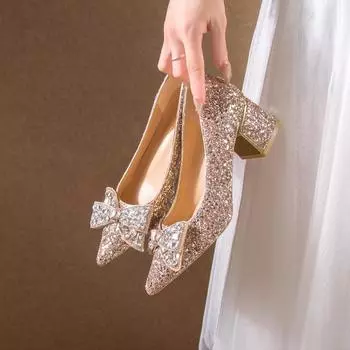 Женские свадебные туфли со стразами, новогодние туфли, роскошные декоративные пряжки, женские туфли для банкета, высокие каблуки, золото, серебро, красный 34
