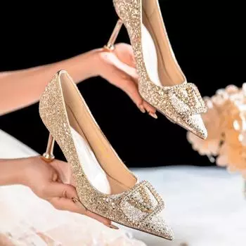 Женские свадебные туфли со стразами, новые роскошные декоративные туфли на каблуках для банкета с пряжкой, женские модные элегантные сексуальные туфли на высоком каблуке для женщин 35