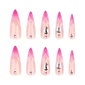 Женские сверхдлинные заостренные ногти French Rose Red Gradient Wear NailsGlue 2 мл One Size