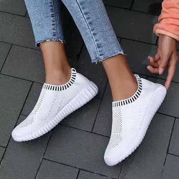 Женские сверхлегкие кроссовки большого размера, модные тканые дышащие спортивные кроссовки 46 белый