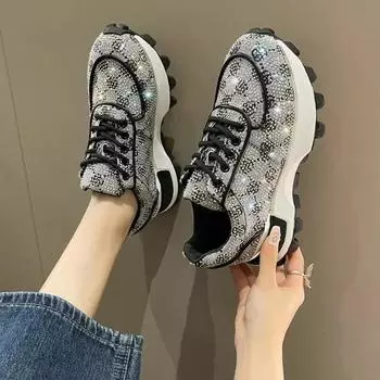 Женские сверкающие кроссовки Diamond Shoes 2024 Новые повседневные кроссовки на платформе со шнуровкой Добавить женские кроссовки 35 чёрный