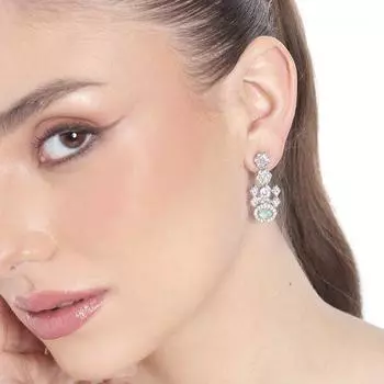 Женские сверкающие серьги Estele с родиевым покрытием, CZ и мятно-зелеными камнями