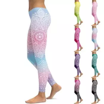 Женские светло-голубые эластичные леггинсы с цветком лотоса и принтом для йоги, фитнеса, бега, тренажерного зала, спортивные брюки для активного отдыха XS чёрный