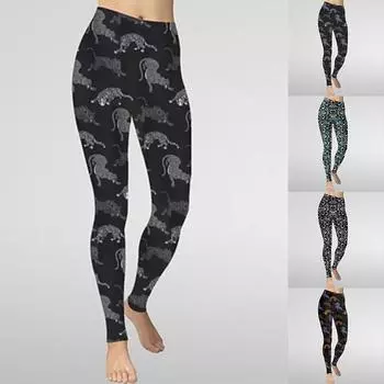 Женские светло-голубые эластичные леггинсы с тигровым принтом для фитнеса, бега в тренажерном зале, спортивные брюки для активного отдыха XS чёрный