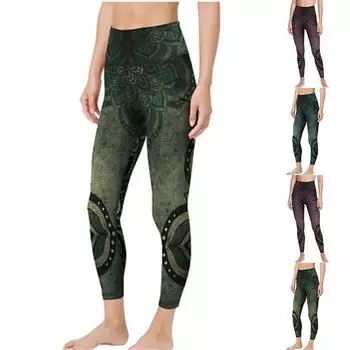 Женские светло-зеленые цветочные принты, эластичные леггинсы для йоги, фитнес-бег, тренажерный зал, спортивные активные брюки XS зелёный