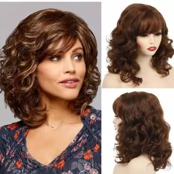 Женские светлые каштановые вьющиеся волосы, свободные пушистые парики с челкой, модный женский повседневный костюм для вечеринки, термостойкий парик золотисто-коричневый