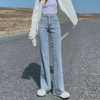 Женские светлые расклешенные джинсы: Облегающие, с высокой талией, эластичные, подковообразные брюки длиной до пола 2XL чёрный