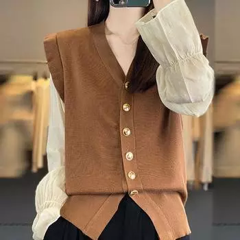 Женские свитера кардиганы 2025 осень зима длинный рукав V-образный вырез черный вязаный свитер женские топы кардиганы JJ190 One Size чёрный