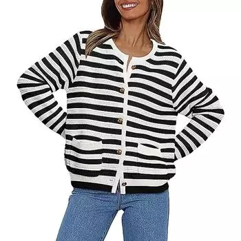 Женские свитера-кардиганы, осенние вязаные кардиганы на пуговицах с открытым передом и длинными рукавами, верхняя одежда с карманами M белый