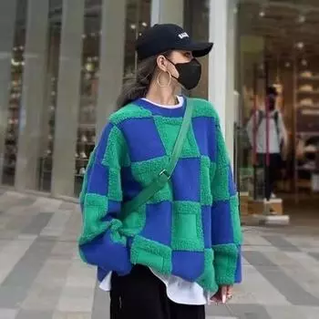 Женские свитера, клетчатые вязаные свитера, классические, в стиле Харадзюку, ретро, шикарные, женские, уличная одежда, осень-зима, более толстые свитера M жёлтый