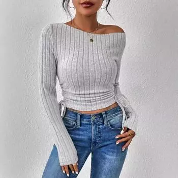 Женские свитера осень/зима узкие на шнуровке узкие трикотажные топы XS серый