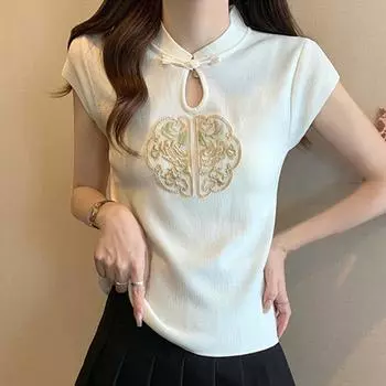 Женские свитера, пуловеры, 2025, лето, короткий рукав, воротник-стойка, черный, белый, вязаный свитер, женские топы, пуловер JJ213 One Size чёрный