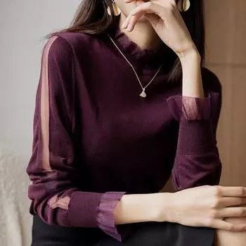 Женские свитера, пуловеры 2025 Осень-Зима Длинный рукав О-образный вырез Черный вязаный свитер Женские топы Пуловер JJ158 One Size чёрный