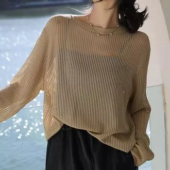 Женские свитера, пуловеры 2025 Осень-Зима Длинный рукав О-образный вырез Белый вязаный свитер Женские топы Пуловер JJ161 One Size белый