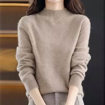 Женские свитера, пуловеры 2025 Осень-Зима Длинный рукав О-образный вырез Черный вязаный свитер Женские топы, пуловер JJ103 One Size изумрудный