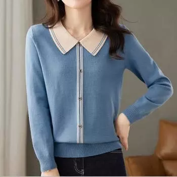 Женские свитера, пуловеры 2025, осень-зима, длинный рукав, воротник-кукла, повседневный вязаный свитер, женские топы, пуловер JJ105 One Size зелёный