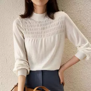 Женские свитера, пуловеры 2025 Осень Зима Длинный рукав О-образный вырез Черный Белый Вязаный свитер Женские топы Пуловер JJ101 One Size белый