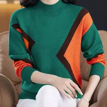 Женские свитера, пуловеры 2025 Осень-Зима, длинный рукав, круглый вырез, повседневный вязаный свитер, женские топы, пуловер JJ111 One Size верблюд