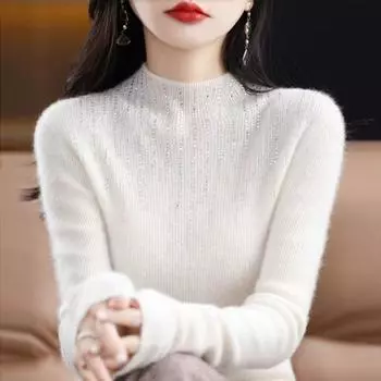 Женские свитера, пуловеры 2025, осень-зима, длинный рукав, полувысокий воротник, черный, белый, вязаный свитер, женские топы, пуловер JJ87 One Size оранжевый