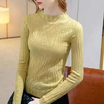 Женские свитера, пуловеры 2025, осень-зима, длинный рукав, полувысокий воротник, черный вязаный свитер, женские топы, пуловер JJ123 One Size чёрный