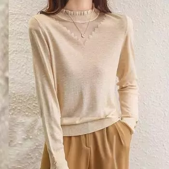 Женские свитера, пуловеры 2025 Осень Зима Длинный рукав О-образный вырез Черный вязаный свитер Женские топы Пуловер JJ141 One Size чёрный