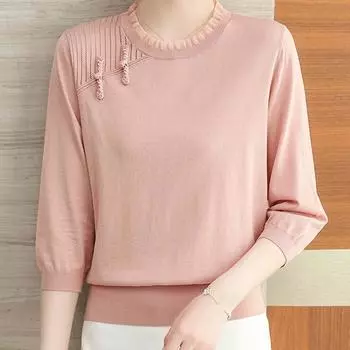 Женские свитера, пуловеры, лето 2025 г., черный вязаный свитер в китайском стиле с круглым вырезом, женские топы, пуловер JJ132 One Size имбирный