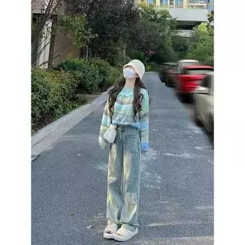 Женские свитера с контрастными полосками и круглым вырезом, с длинными рукавами, свободные повседневные трикотажные топы, повседневные, для поездок на работу, универсальные пуловеры, женская одежда S