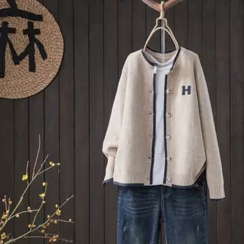 Женские свитера с трикотажным верхом, свободные, повседневные, винтажные, однобортные, пальто с круглым вырезом, корейская мода, с длинными рукавами XXXL красный