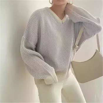 Женские свитера с v-образным вырезом, шикарные полосатые белые утолщенные вязаные свитера с длинными рукавами, свободные кардиганы строгой вязки, женские осенне-зимние