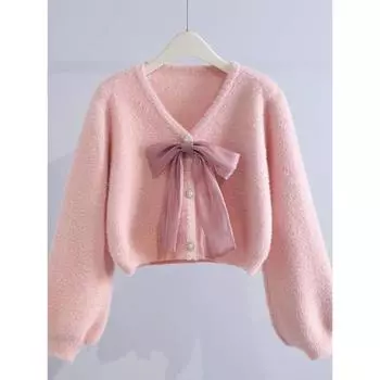 Женские свитера, свитер, куртка для женщин, осень-зима, новый свободный вязаный бант, модный повседневный сладкий розовый кардиган S розовый