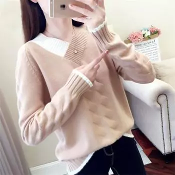 Женские свитера, вязаный пуловер, новинка 2020 года, осень-зима, повседневный свободный полосатый вязаный свитер с v-образным вырезом, женские пуловеры, топы One Size синий