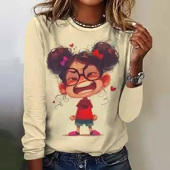 Женские свитера, забавная девчонка, 3D-принт, футболка с круглым вырезом, длинный рукав, однотонная одежда, женская одежда S