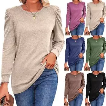 Женские свитера, зимние топы для женщин, повседневные футболки с длинными рукавами, блузки с круглым вырезом, женские свободные хлопковые рубашки больших размеров S зелёный
