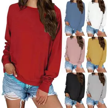 Женские свитшоты большого размера, повседневные синие пуловеры с круглым вырезом и длинными рукавами S чёрный