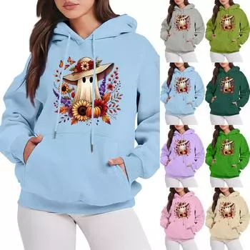 Женские свитшоты оверсайз, флисовые толстовки с длинным рукавом, осенние наряды с карманом S