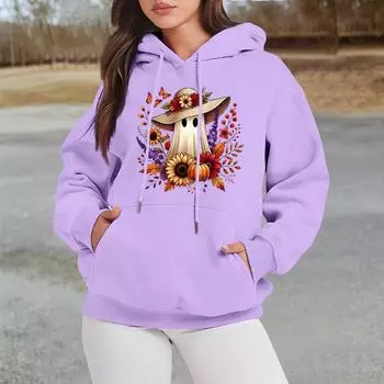 Женские свитшоты оверсайз, флисовые толстовки с длинным рукавом, осенние наряды с карманом XXXL фиолетовый