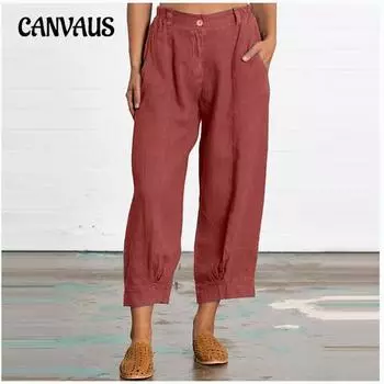Женские свободные брюки больших размеров, модные однотонные повседневные брюки M хаки
