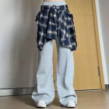 Женские свободные брюки большого размера, повседневные брюки с лоскутным дизайном, прямые спортивные брюки S светло-серый