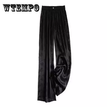 Женские свободные брюки, черные, большие размеры, прямые повседневные брюки, весенне-осенние модные мешковатые брюки с высокой талией и цветочным принтом, женские низы L чёрный