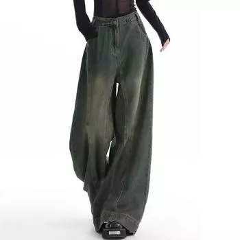 Женские свободные брюки длиной до пола с высокой талией и широкими штанинами L синий